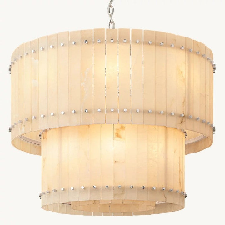 Mervin Alabaster Round 2-Tiered Chandelier 37"