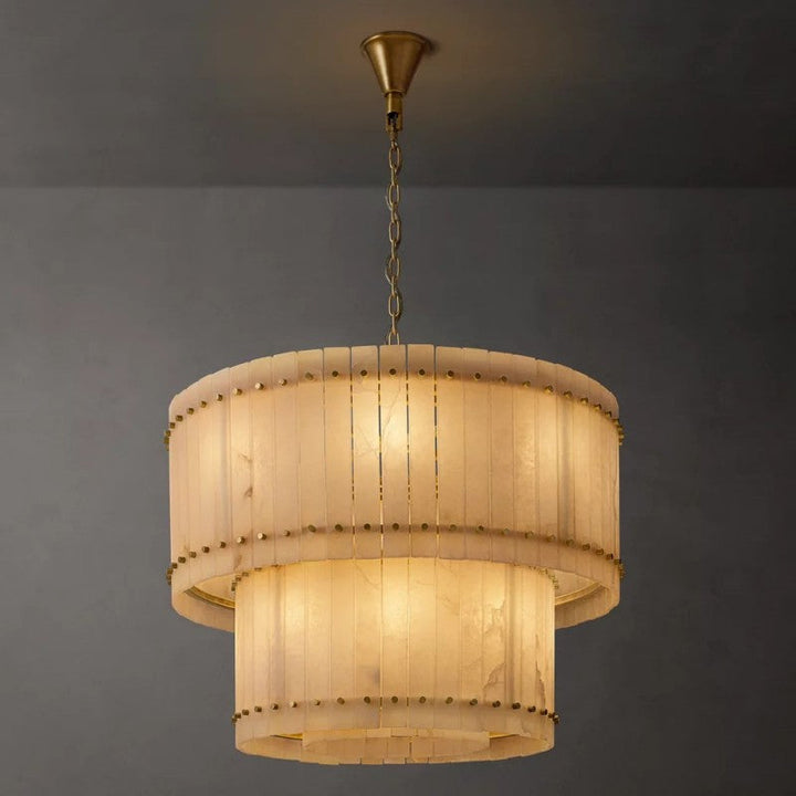 Mervin Alabaster Round 2-Tiered Chandelier 37"