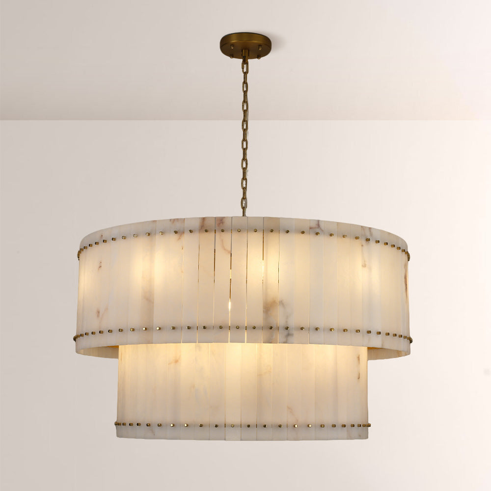 Mervin Alabaster Round 2-Tiered Chandelier 48"