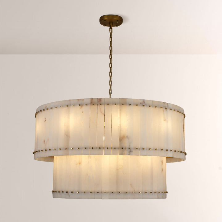 Mervin Alabaster Round 2-Tiered Chandelier 48"