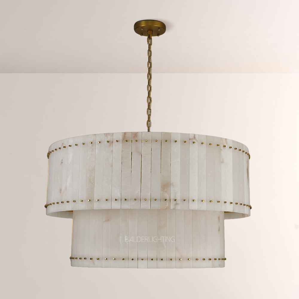 Mervin Alabaster Round 2-Tiered Chandelier 48"