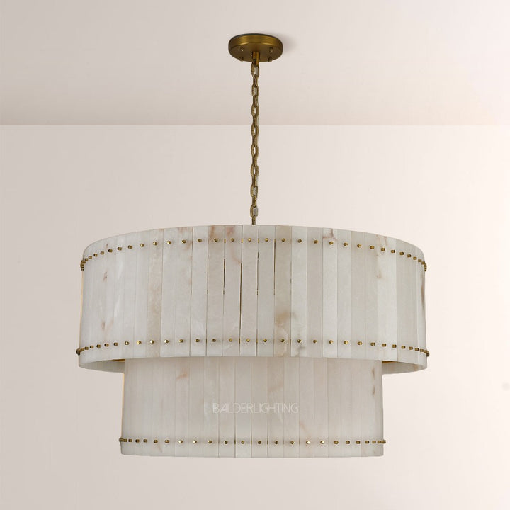 Mervin Alabaster Round 2-Tiered Chandelier 48"