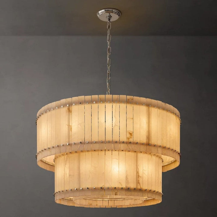 Mervin Alabaster Round 2-Tiered Chandelier 48"