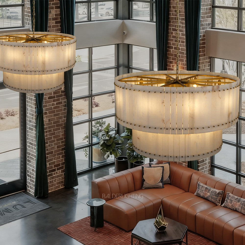 Mervin Alabaster Round 2-Tiered Chandelier 48"