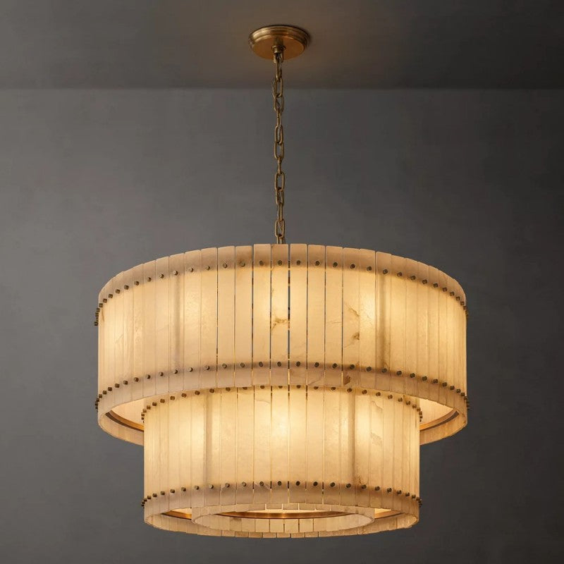 Mervin Alabaster Round 2-Tiered Chandelier 48"