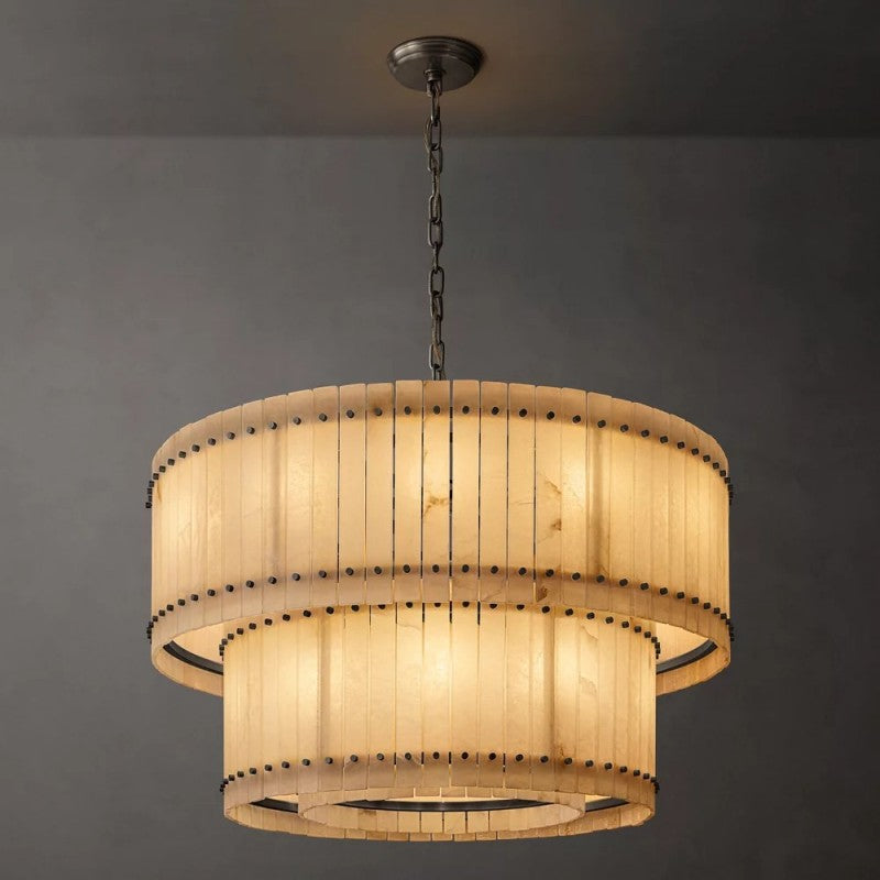 Mervin Alabaster Round 2-Tiered Chandelier 48"
