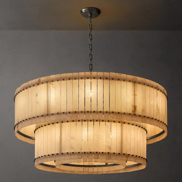 Mervin Alabaster Round 2-Tiered Chandelier 60"