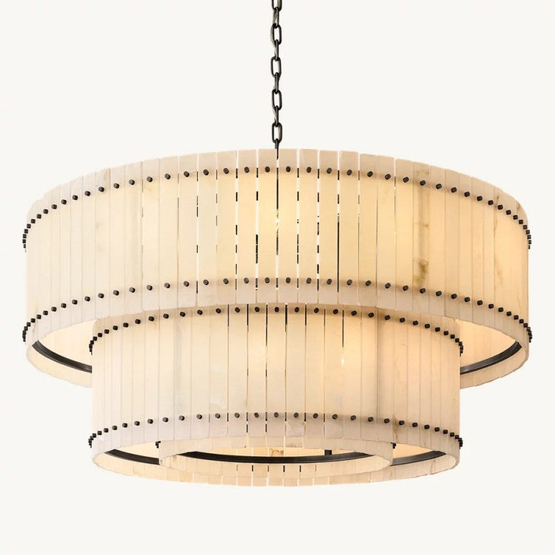 Mervin Alabaster Round 2-Tiered Chandelier 60"