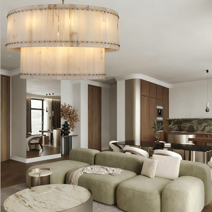 Mervin Alabaster Round 2-Tiered Chandelier 60"