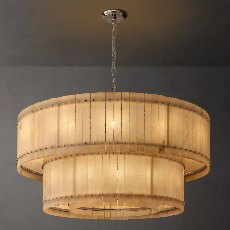 Mervin Alabaster Round 2-Tiered Chandelier 60"