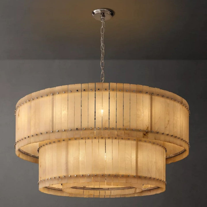 Mervin Alabaster Round 2-Tiered Chandelier 60"