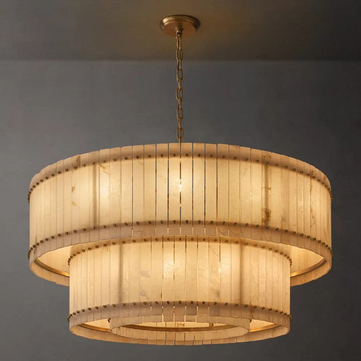 Mervin Alabaster Round 2-Tiered Chandelier 60"