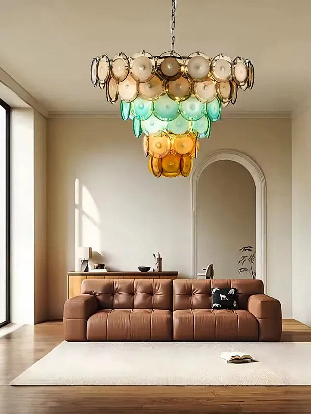 Mire Pastel Glass Tiered Chandelier