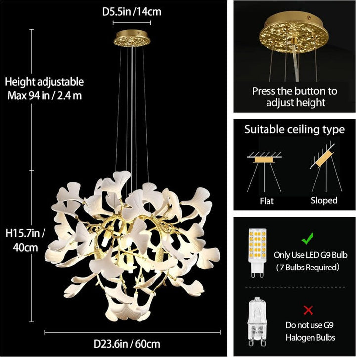 Modern Ceramic Ginkgo Leaf Branches Chandelier