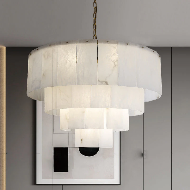 Modern Alabaster Multi-Layer Round Chandelier 35''D Customzied