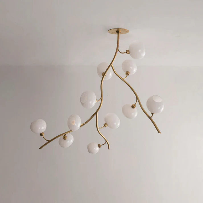Modern Brass Branch Chandelier with Handcrafted Glass Globes