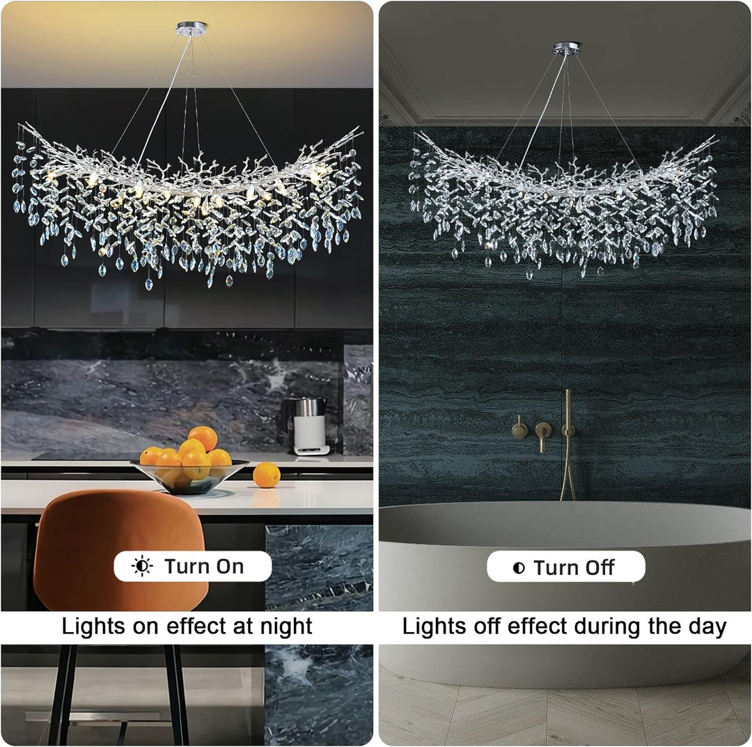 Modern Crystal Tree Branch Linear Chandelier for All Rooms 55" 72"