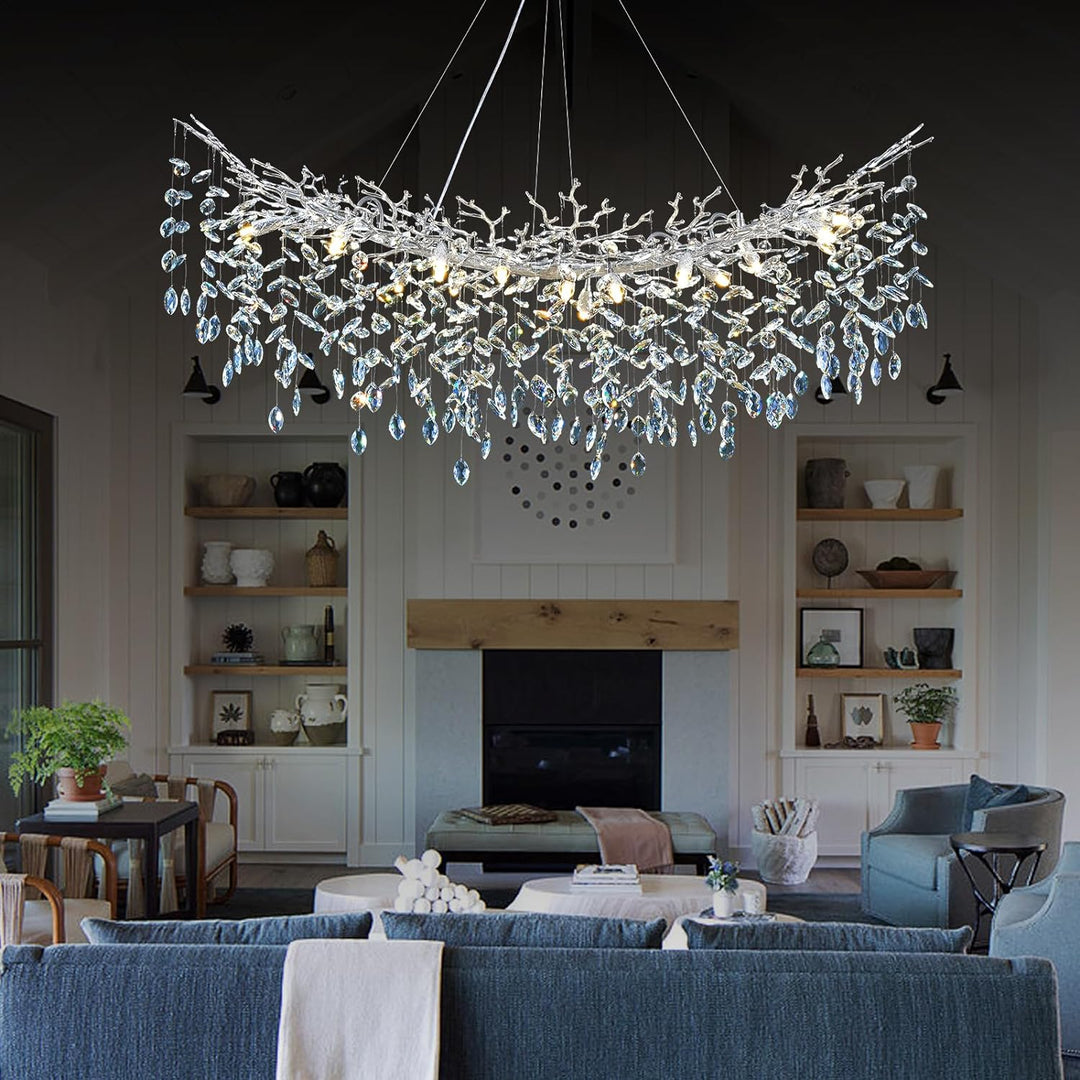Modern Crystal Tree Branch Linear Chandelier for All Rooms 55" 72"