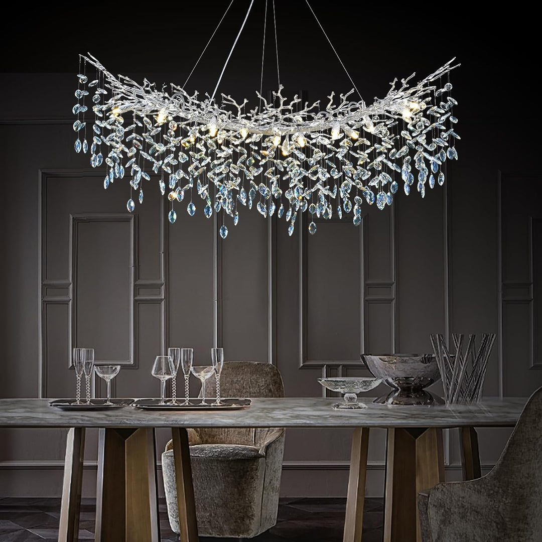 Modern Crystal Tree Branch Linear Chandelier for All Rooms 55" 72"