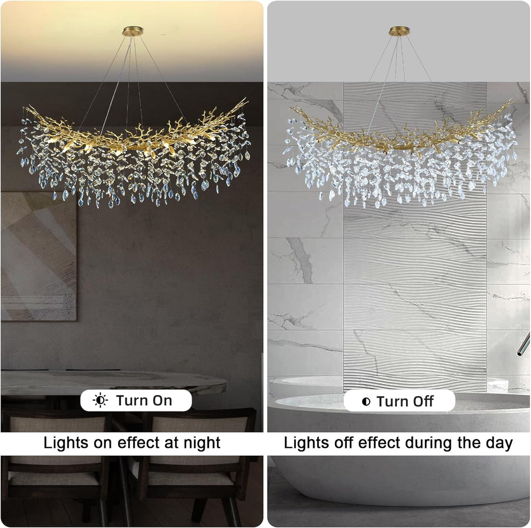 Modern Crystal Tree Branch Linear Chandelier for All Rooms 55" 72"