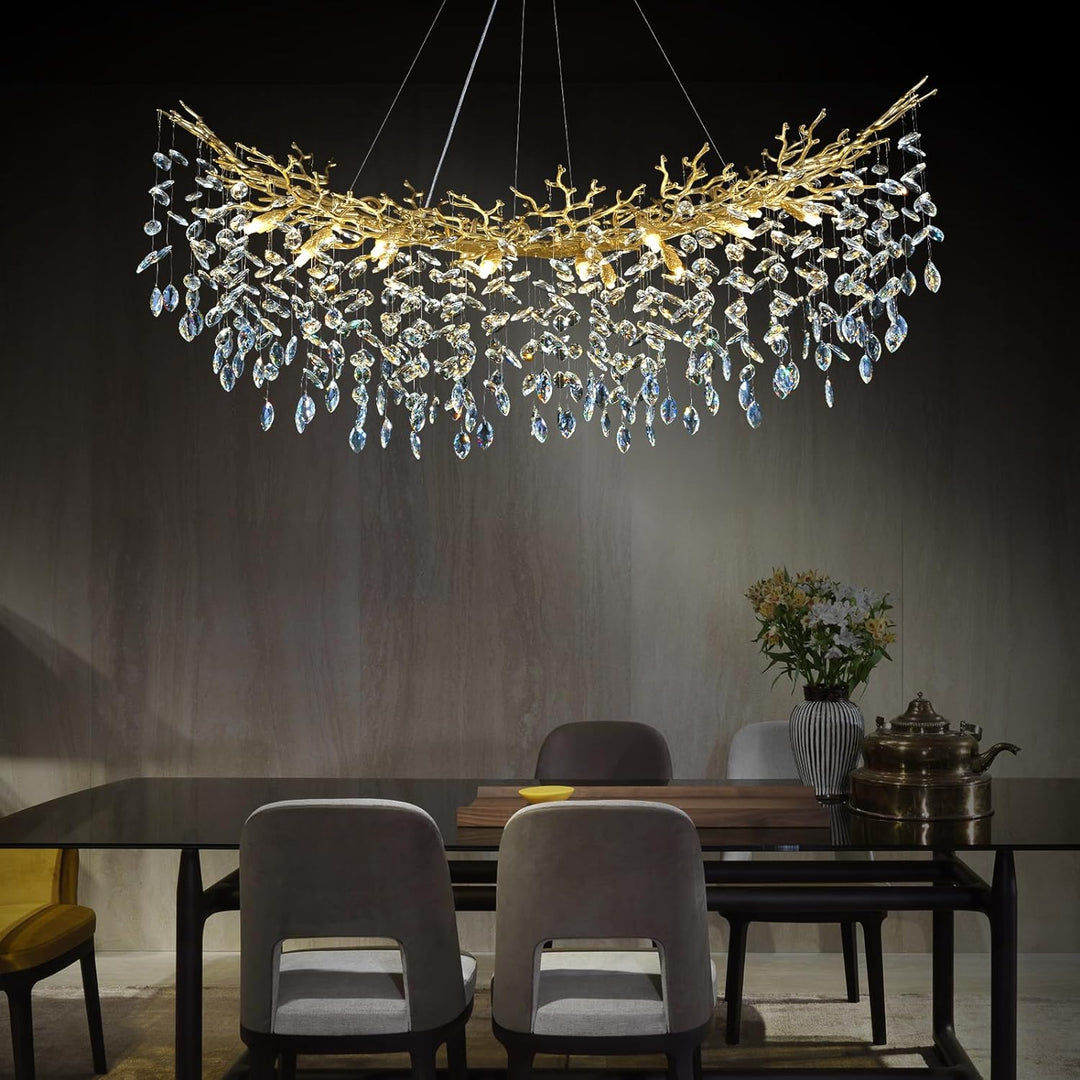 Modern Crystal Tree Branch Linear Chandelier for All Rooms 55" 72"