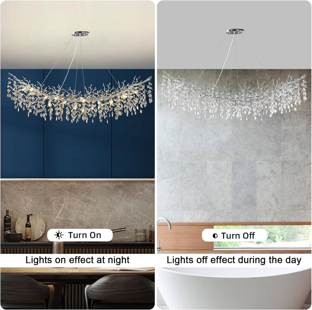 Modern Crystal Tree Branch Linear Chandelier for All Rooms 55" 72"