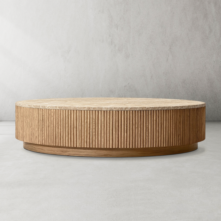 Holland Oak Wood & Stone Round Coffee Table