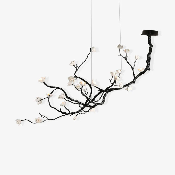 Noir Magnolia Branch & Porcelain Bloom Chandelier