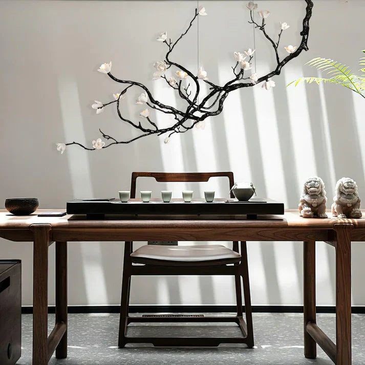 Noir Magnolia Branch & Porcelain Bloom Chandelier