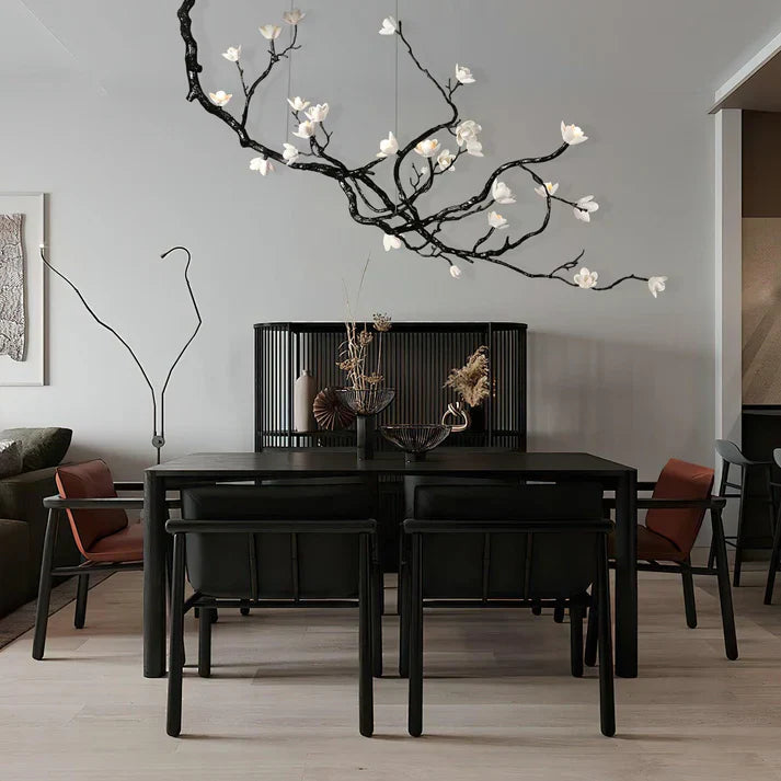 Noir Magnolia Branch & Porcelain Bloom Chandelier