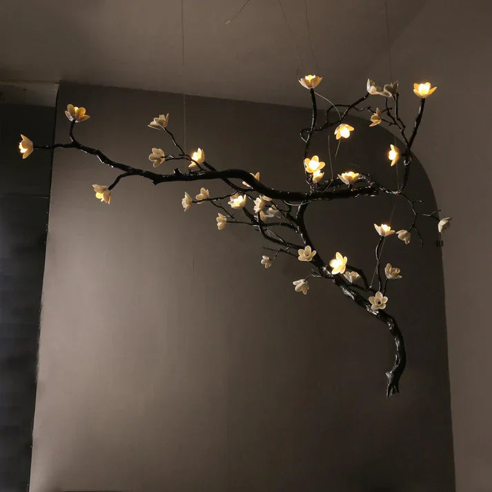 Noir Magnolia Branch & Porcelain Bloom Chandelier