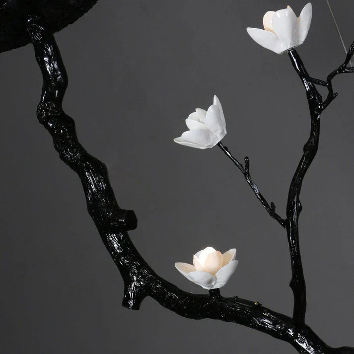 Noir Magnolia Branch & Porcelain Bloom Chandelier