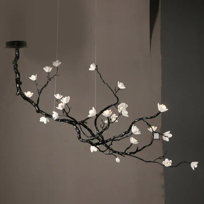 Noir Magnolia Branch & Porcelain Bloom Chandelier