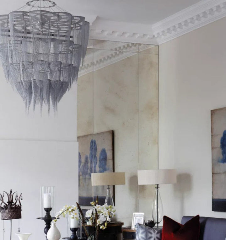 Oversized Post-Modern Aluminium Chain Tassel Chandelier