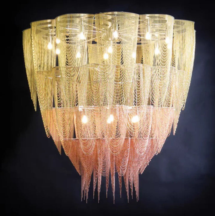 Oversized Post-Modern Aluminium Chain Tassel Chandelier