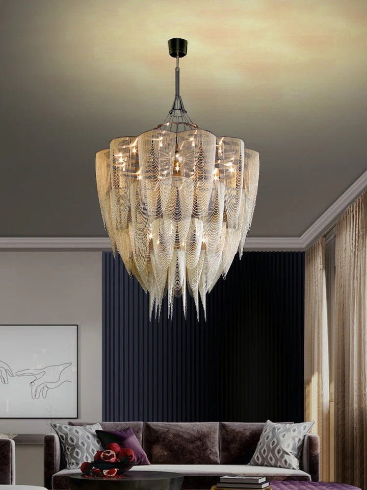 Oversized Post-Modern Aluminium Chain Tassel Chandelier