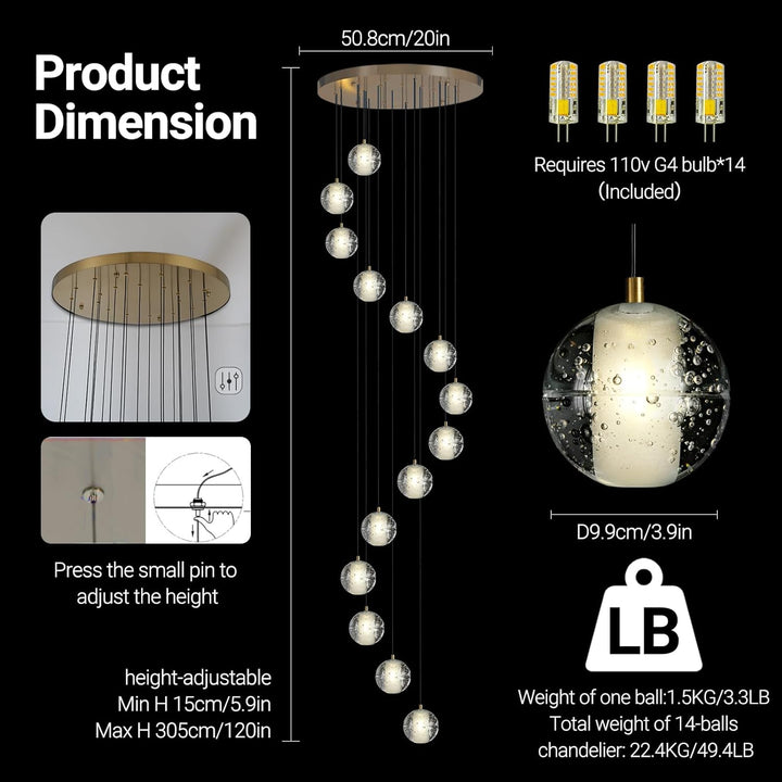 Pearl Ball 14-Light High Ceiling Chandelier