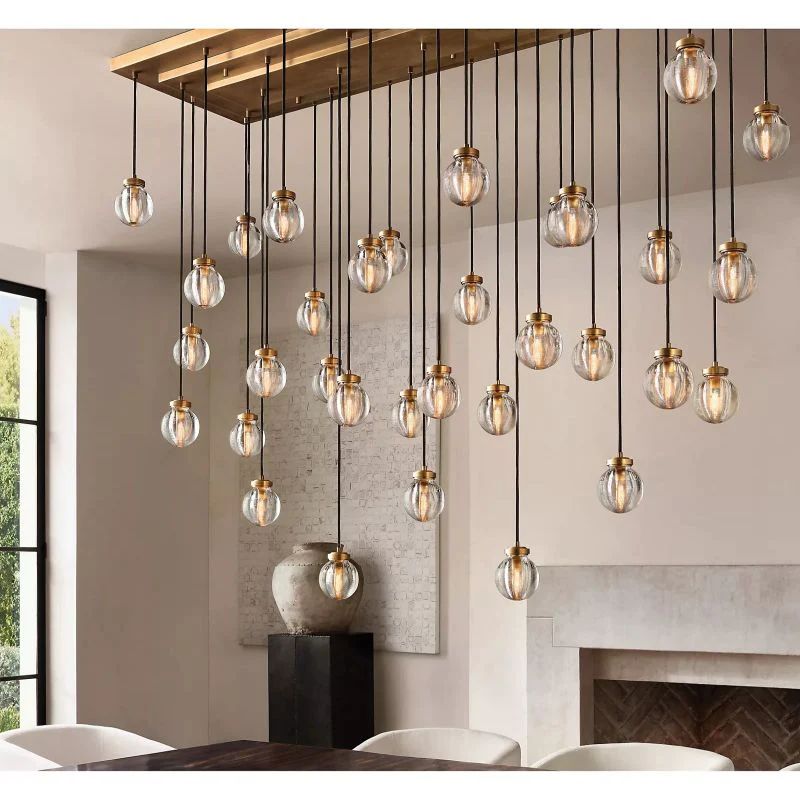 Popular Pearl Glass Ball Rectangle Chandelier 54"