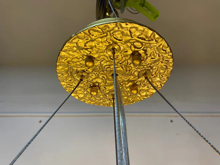 Post-Modern Art Brass and Ceramics Flower Pendant Branch Chandelier