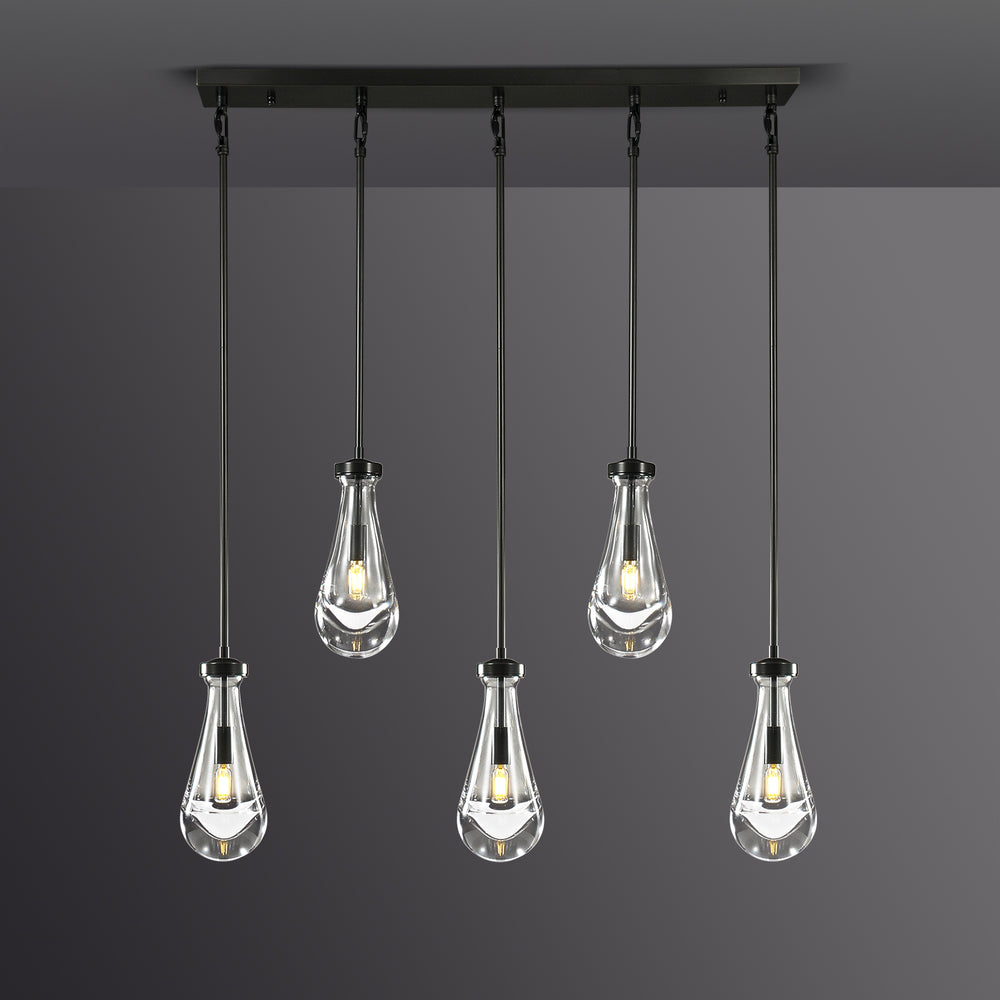 Raindrop Linear Dining Room Chandelier 5 Lights 36"L