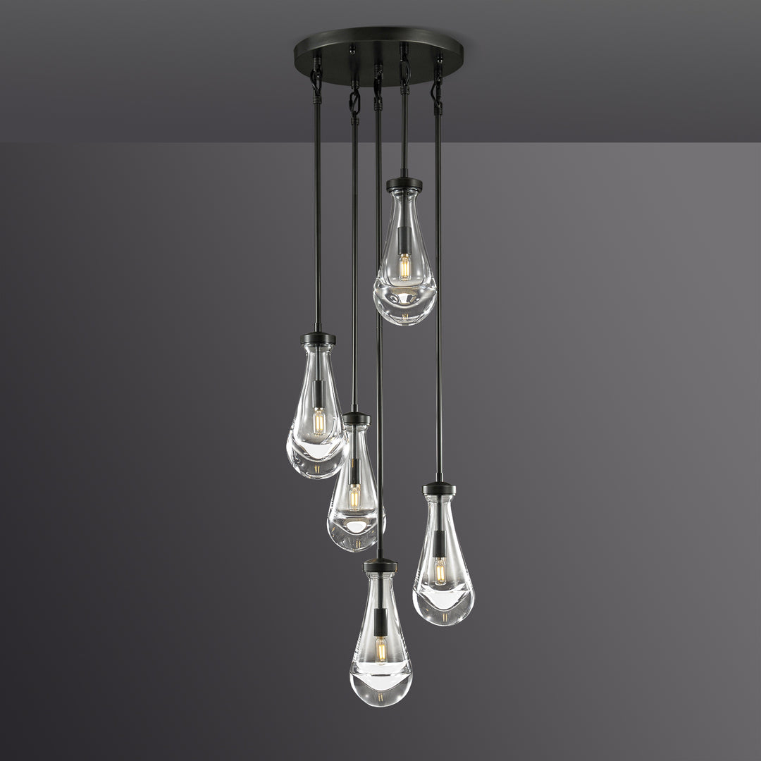 Raindrop Round Bedroom Chandelier 5 Lights 14"D