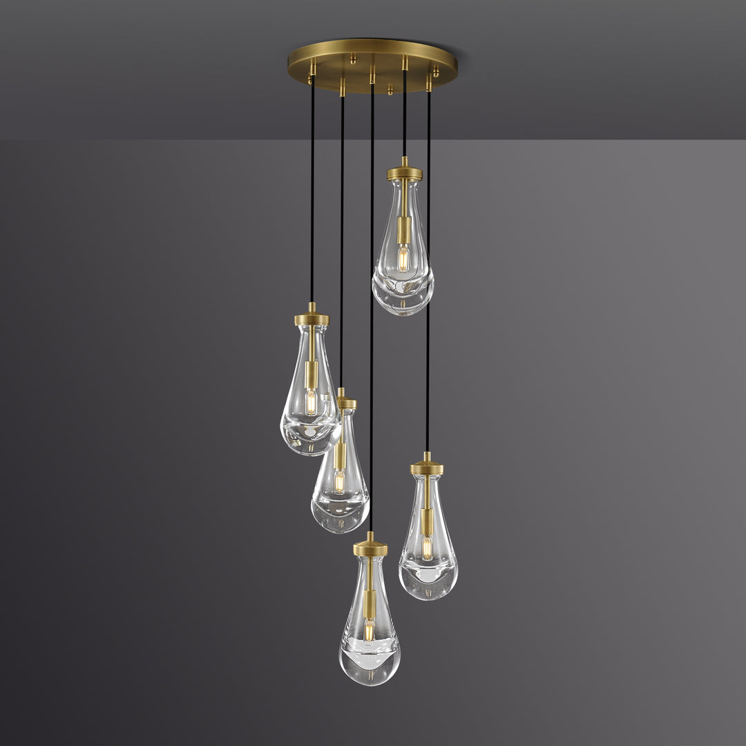 Raindrop Round Bedroom Chandelier 5 Lights 14"D