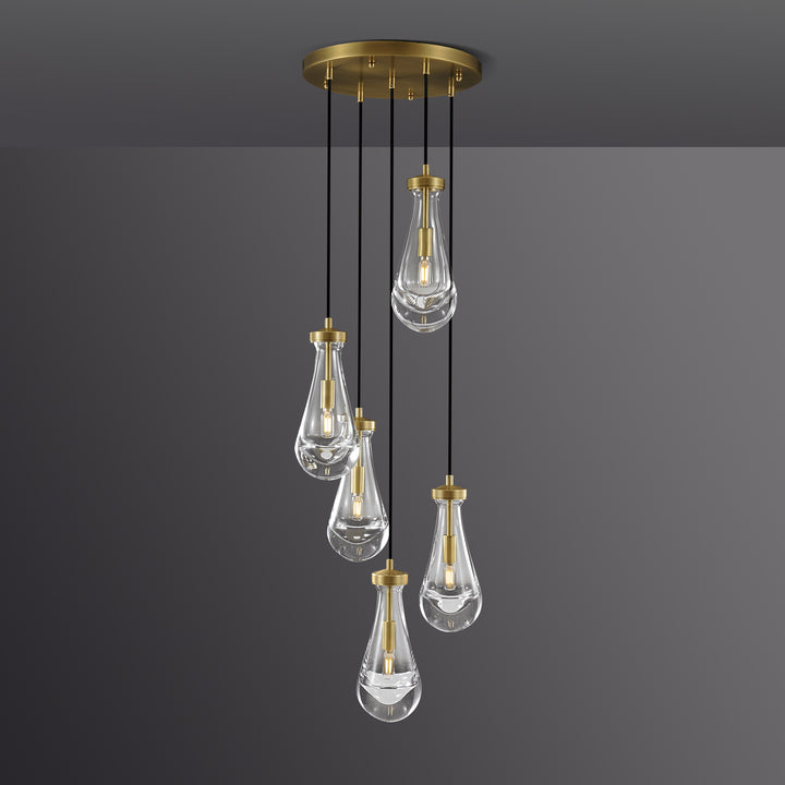 Raindrop Round Bedroom Chandelier 5 Lights 14"D