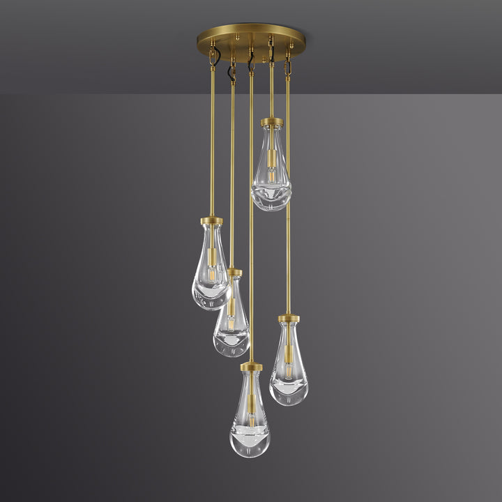 Raindrop Round Bedroom Chandelier 5 Lights 14"D