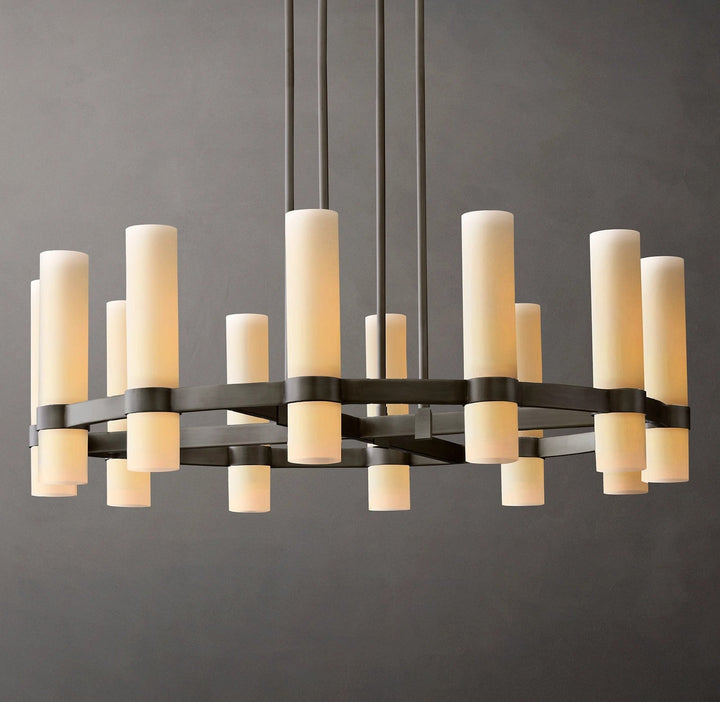 Rata Round Milk Glass Chandelier 36"