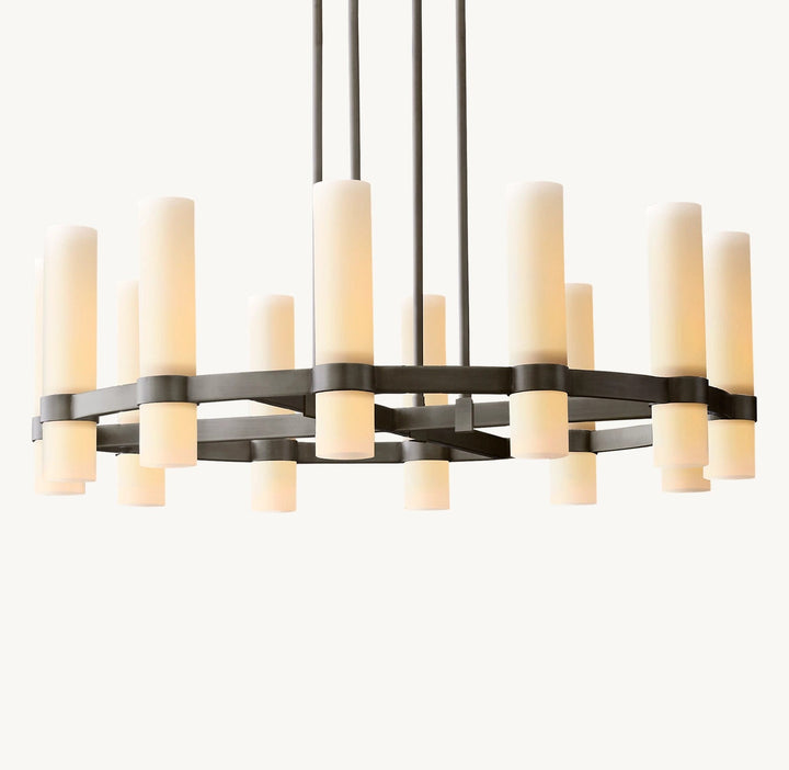 Rata Round Milk Glass Chandelier 36"