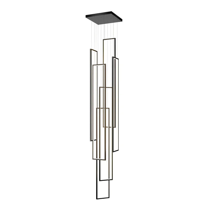 Rectangular Frame Aluminum LED Black Nordic Duplex Stair Chandelier