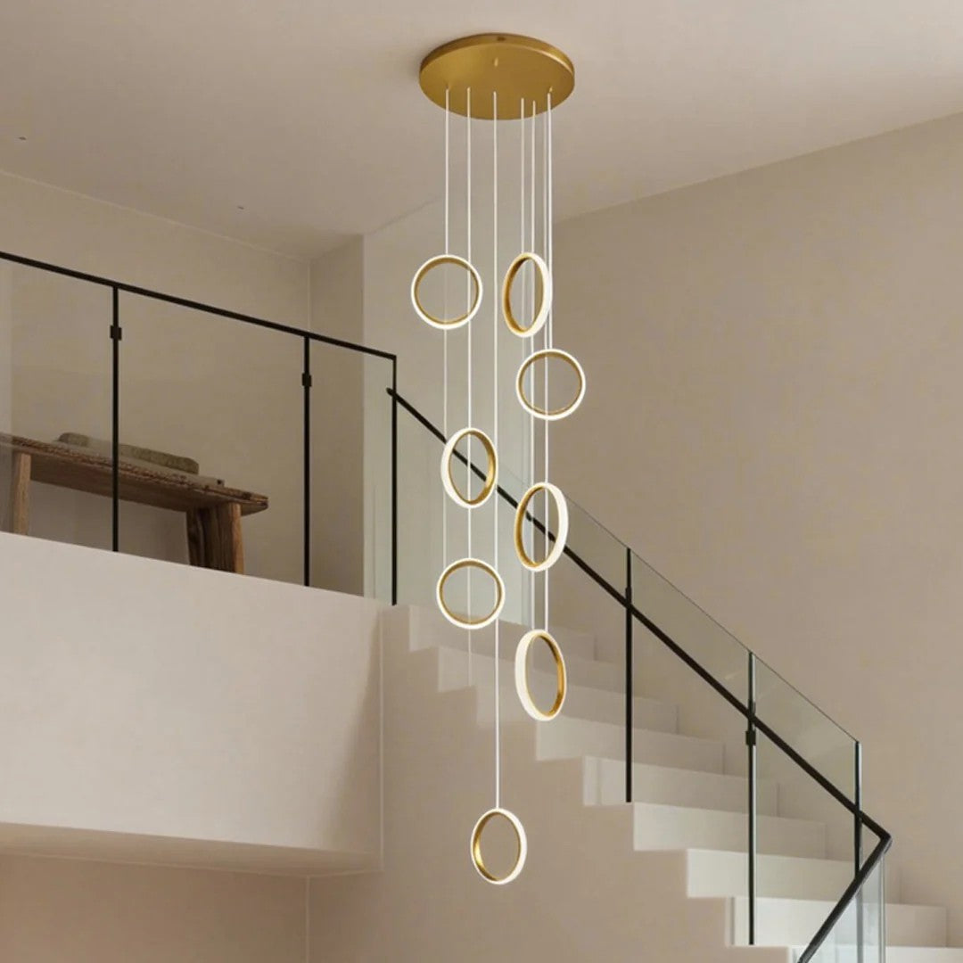 Ring Staircase Chandelier Light Gold LED Ceiling Light