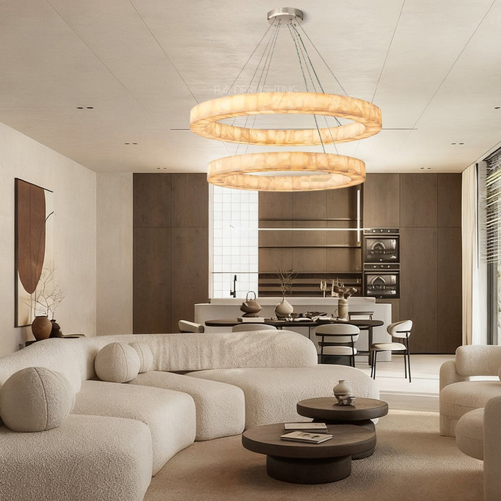 Rivage 2-Tier Round Calcite Chandelier 60"