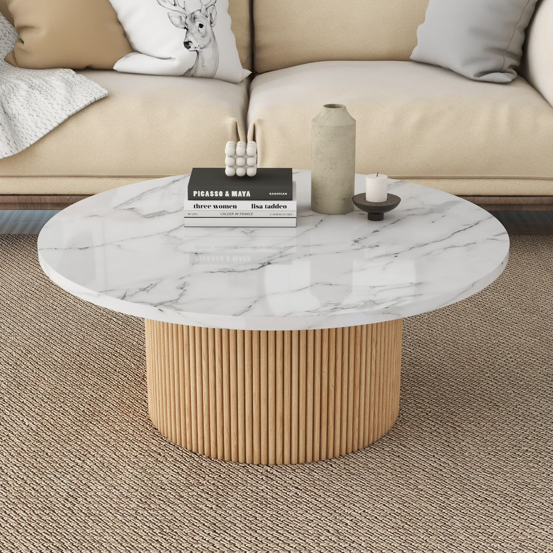 SHYFOY 35" Modern Round Marble Coffee Table